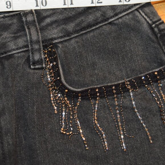 Harper Heritage Black Denim Short Skirt Fringe Rhinestones NWT Medium - Picture 5 of 8